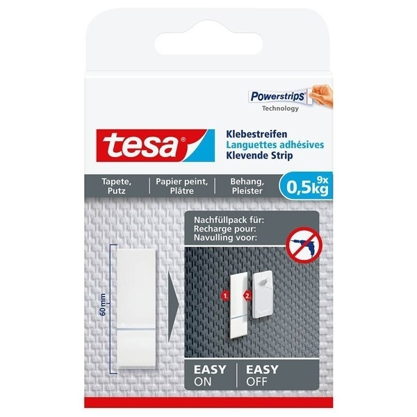 Tesa refill pack adhesive strips for sensitive surfaces, 0.5kg (9-pack) 77770 77770-00000-20 202360 - 1