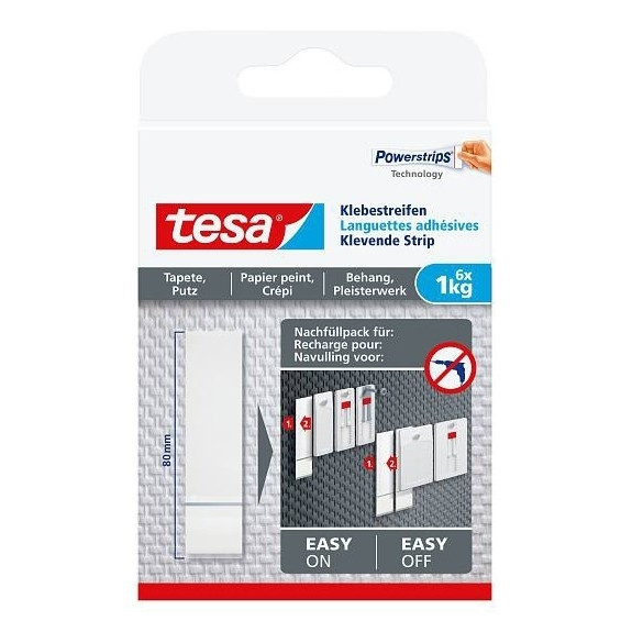 Tesa refill pack adhesive strips for sensitive surfaces, 1kg (6-pack) 202357 - 1