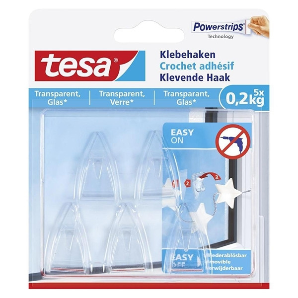Tesa transparent self-adhesive hook, 0.2kg (5-pack) 202326 - 1