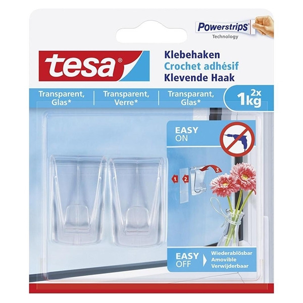 Tesa transparent self-adhesive hook, 1kg (2-pack) 202327 - 1