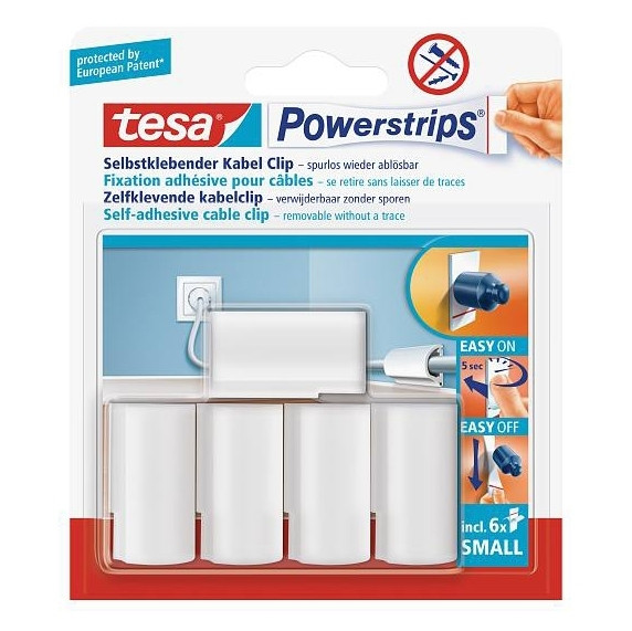 Tesa white self-adhesive powerstrip cable clips (5-pack) 202352 - 1