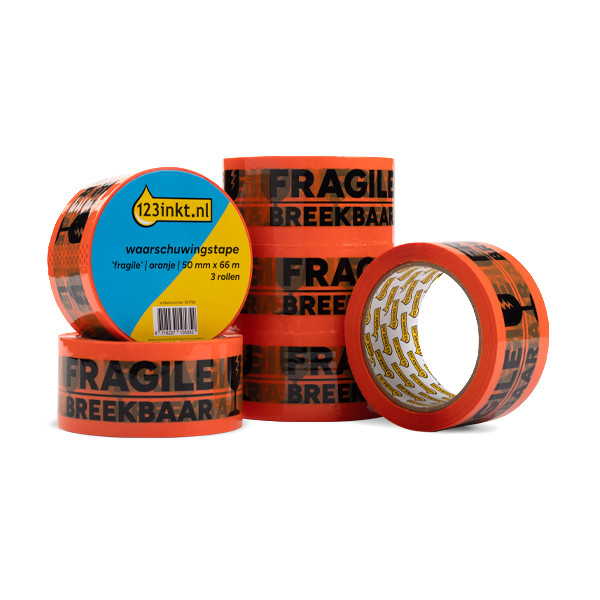 Warning tape 50mm x 66m FRAGILE | 123ink orange | 6-pack 301985 - 1