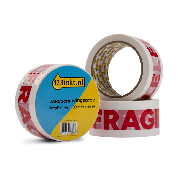 Warning tape 50mm x 66m FRAGILE | 123ink white | 3-pack 301984 - 1