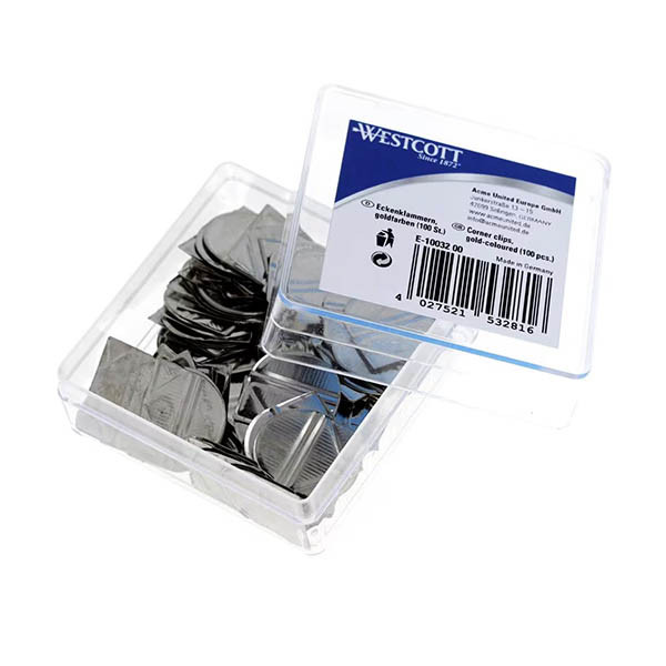 Westcott silver aluminium corner clips | 100-pack 209825 - 1