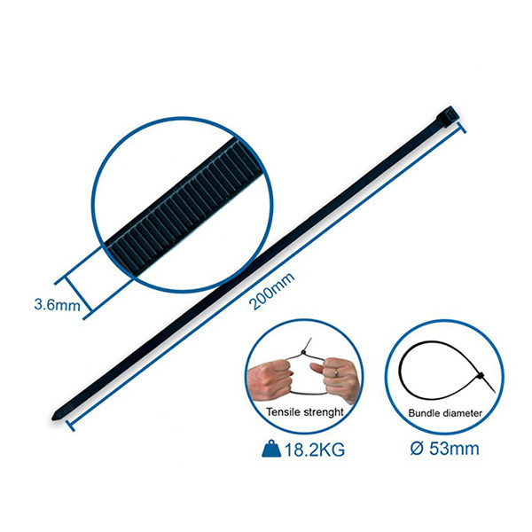 Cable ties / tiewrap (black) |  200 x 3.6mm | 100-pack 209398 - 3