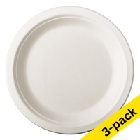 Disposable white sugar cane plate, 18cm (3 x 50-pack)