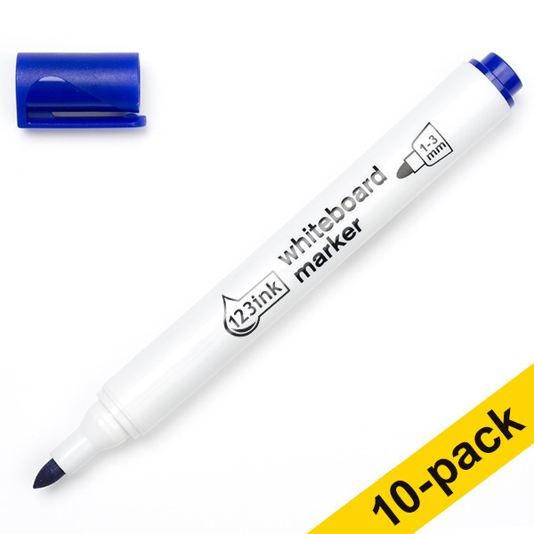 Whiteboard marker 2.5mm round tip | blue | 123ink | 10-pack 300395 - 1