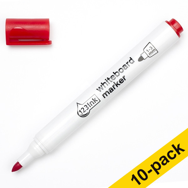 Whiteboard marker 2.5mm round tip | red | 123ink | 10-pack 300394 - 1