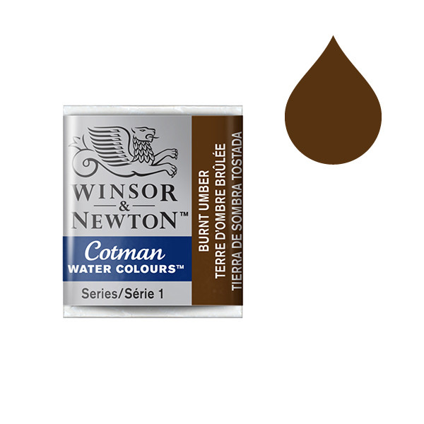 Winsor & Newton Cotman 076 burnt umber watercolour paint (half pan) 301076 410468 - 1