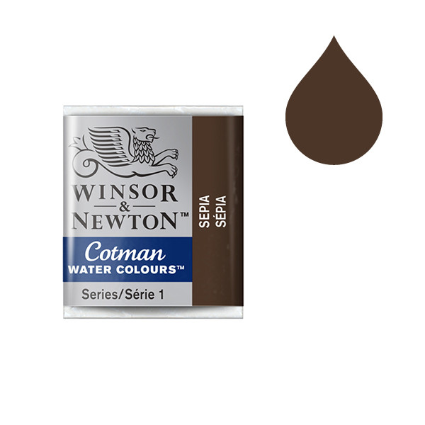 Winsor & Newton Cotman 609 sepia watercolour paint (half pan) 301609 410500 - 1
