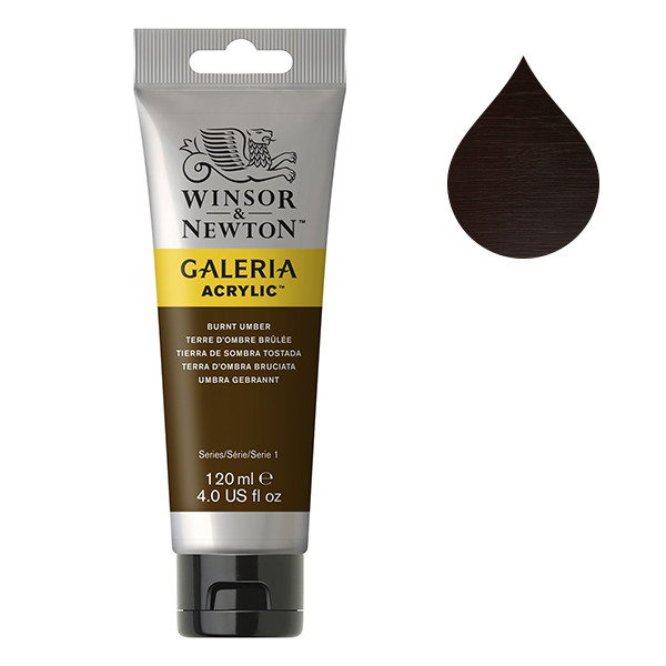 Winsor & Newton Galeria 76 burnt umber acrylic paint, 120ml 410124 - 1