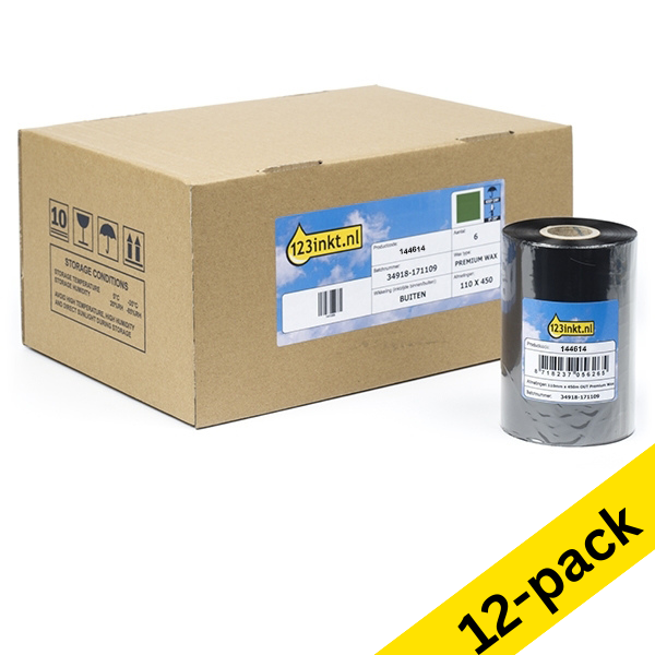 Zebra 2100 wax ribbon (02100BK11045) 110mm x 450m (123ink version) | 12-pack 144614 - 1