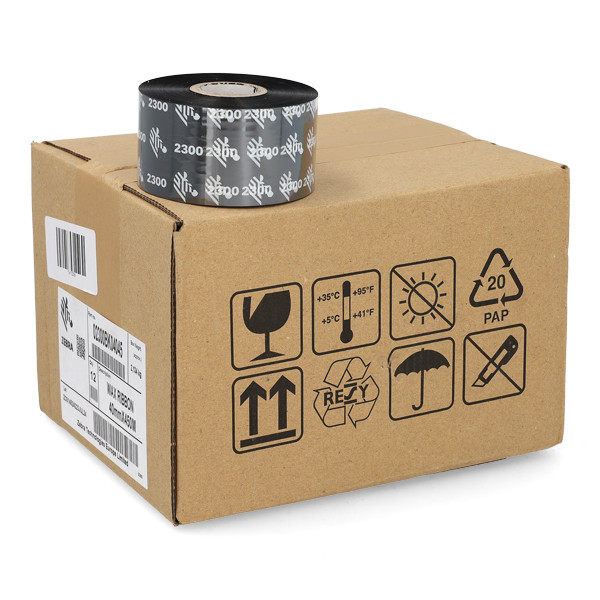 Zebra 2300 wax ribbon (02300BK04045) 40mm x 450m | 12-pack 141056 - 1