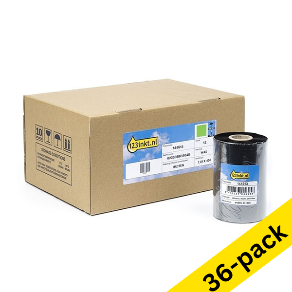 Zebra 2300 wax ribbon (02300BK11045) 110mm x 450m (123ink version) | 3 x 12-pack 650727 - 1