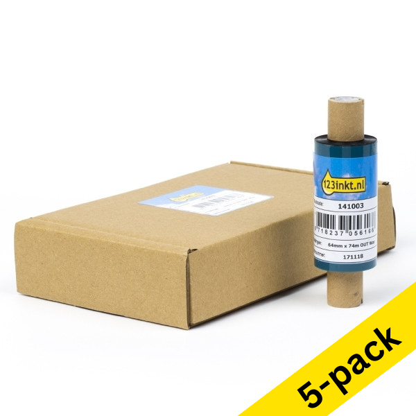 Zebra 2300 wax ribbon (02300GS06407) 64mm x 74m (123ink version) | 5 x 5-pack 650722 - 1
