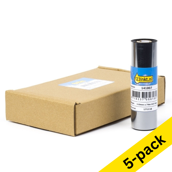 Zebra 2300 wax ribbon (02300GS11007) 110mm x 74m (123ink version) | 5-pack x5 650713 - 1
